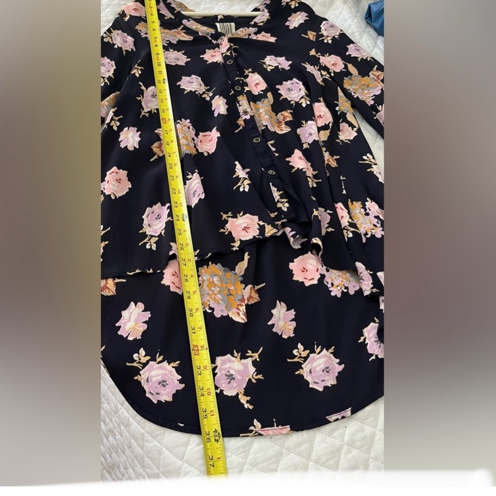 Free People Medium Julia Printed Navy Floral dress or tunic long sleeves EUC! - Picture 6 of 7